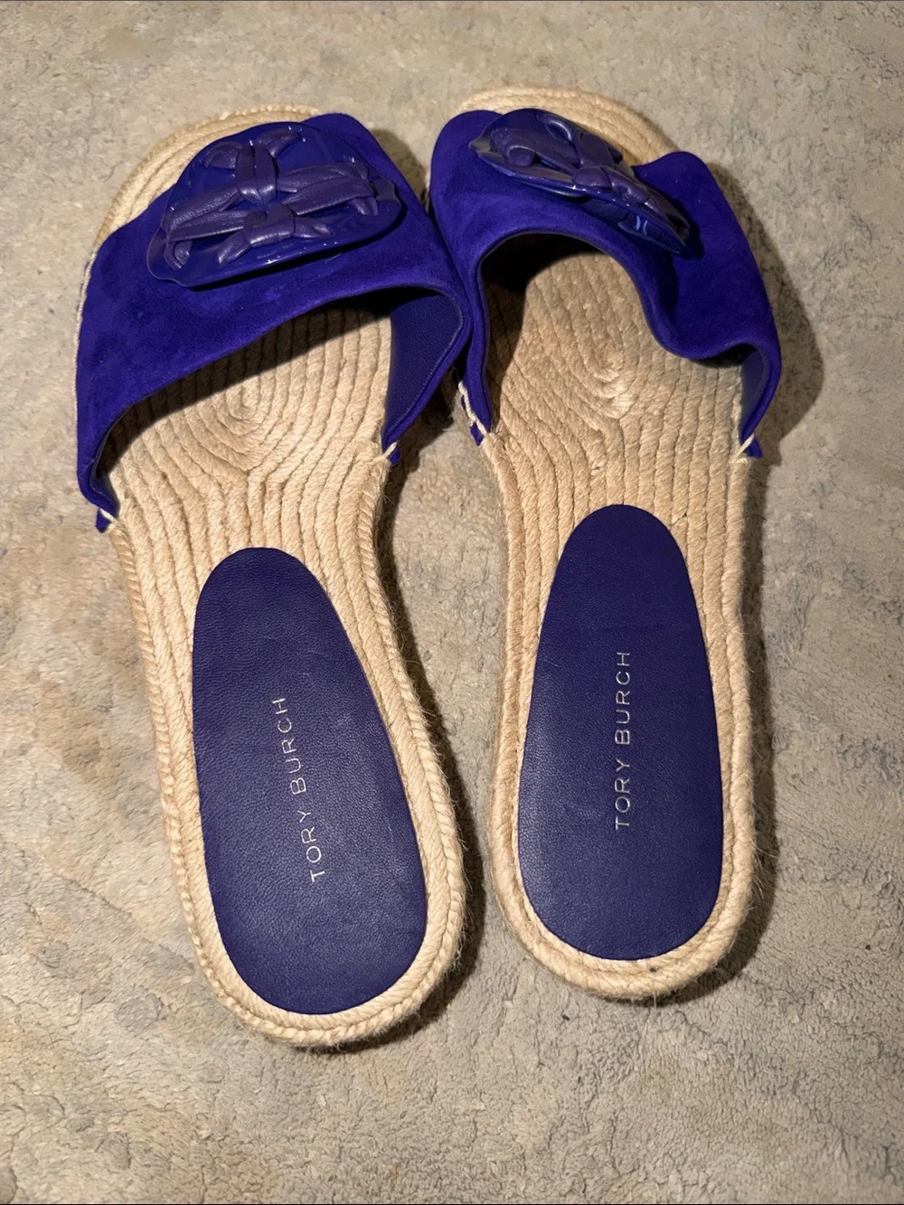Tory Burch Woven Espadrille Slides in deep purple